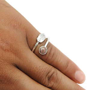 925พลอยโรโดโครไซต์ธรรมชาติทำมือเครื่องประดับเงินสเตอร์ลิงแข็งแหวนรูปใบไม้ทำด้วยมือ - Product Image 4