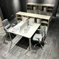 Table de travail de bureau pour 2 personnes avec étagère de rangement et écran
