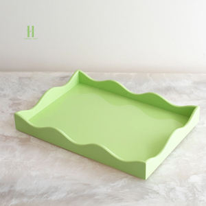 Plateau de service bohème en bambou laqué floral fait à la main, écologique, finition or vert, décoration de la maison et de la cuisine, cadeaux - Product Image 6