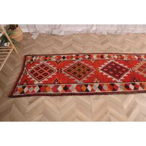 2.9x11 ft Turkish Rug, Vintage <b>Runner</b> Rug, <b>Red</b> Brown Plants & trees Rug - Product Image 5