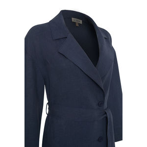 <b>Navy</b> Blue Linen Belted Jacket for Autumn - Product Image 2