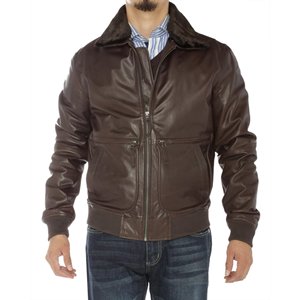 Veste en cuir marron à col en fourrure pour homme, Design de mode d'hiver, fabriqué par Wings trading, vente en gros - Product Image 2