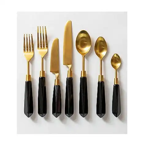 Source Hot Sale Western and Asian Restaurant Antique Brass with Resin Gold  Sparkle handle European Luxury Cutlery set of Five Pieces on m.alibaba.com