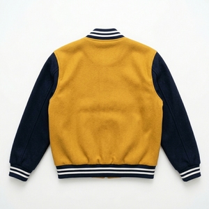 Veste Homme Jaune Moutarde Bleu Marine Personnalisée en Mélange de Laine avec Fermeture Éclair, Col et Poignets en Tricot Côtelé, Logo Brodé, Style Décontracté Streetwear - Product Image 2