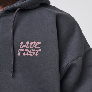 เสื้อมีซิปด้านหน้ามีฮู้ดโอเวอร์ไซส์ผ้าโพลีเอสเตอร์20% ผ้าฝ้าย80% มีกระเป๋าด้านหน้าตกไหล่มีกระดุมข้อมือสีดำพองสำหรับฤดูหนาว - Product Image 5