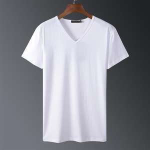 Precio barato logotipo personalizado Impresión logotipo camiseta de los hombres en blanco de manga corta Lisa hombres cuello en V camiseta para hombres - Product Image 3