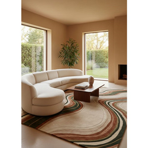 Alfombra Moderna de Lana con Diseño de Ondas Tejida a Mano, Alfombra Contemporánea para Sala de Estar con Respaldo de Látex, Regalo de Año Nuevo, Venta al por Mayor - Product Image 4