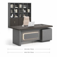 Ensemble de bureau moderne Ekintop, finition grain de bois, table de direction avec armoire de rangement, bibliothèque pour bureau
