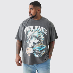 Camiseta de lavado ácido con gráfico personalizado para hombre, ropa en blanco Vintage de algodón de gran tamaño, tela de lavado ácido con gráfico personalizado - Product Image 1