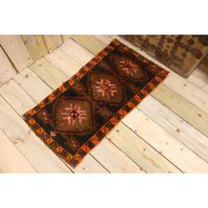 พรมตุรกีขนาดเล็ก 1.6x3 ฟุต สีน้ำตาลวินเทจ ลายพรมขนสัตว์แบบนามธรรม - Product Image 1