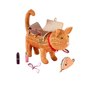 Eco amigável bonito em forma de gato feito à mão bolsas de vime de verão bolsas de tecido preço de atacado