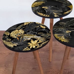 Luxury Black Wooden <b>Stool</b> with Intricate Enamel Artwork Handcrafted Decorative Accent Furniture - Product Image 4
