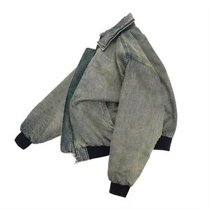 Bomber Jacket Unisex Spread Collar Algodón Acolchado Satén Forro Zip up Vintage Washed Jacket - Product Image 2