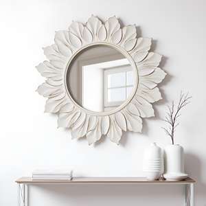 Vintage Sunflower Design <b>Wall</b> <b>Mirror</b> with Distressed White Wooden Frame Round Decorative Accent <b>Mirror</b> for <b>Living</b> <b>Room</b> Bedroom - Product Image 2