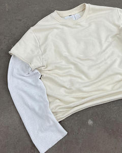 Camiseta de manga larga de doble capa con gráfico serigrafiado, ropa de calle personalizada, camiseta recortada Vintage de doble capa para hombre - Product Image 3