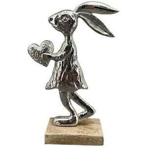 Conejito de plata de alta calidad, adorno de Metal de Pascua, estatua de conejo, Base de madera para Navidad, Pascua y decoración del hogar, artículo de regalo - Product Image 1