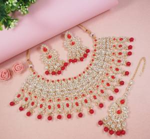 Latest Kundan Jewellery Traditional Gold Plated Kundan Studded & MotiPearl Jewellery <b>Set</b> With <b>Earrings</b> & Mangtika <b>Set</b> for Women - Product Image 5