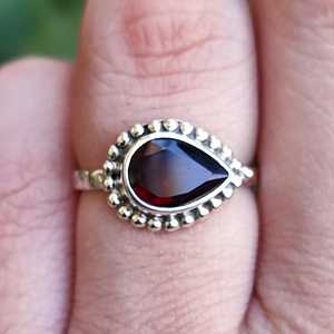 <b>Garnet</b> <b>Ring</b> Sterling Silver, Pear Gemstone January Birthstone Gift - Product Image 1
