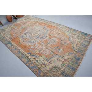 พรมตุรกีขนาดใหญ่ 5.5x9.1 ฟุต พรมวินเทจลายดอกไม้สีส้ม ทำจากขนสัตว์ - Product Image 1