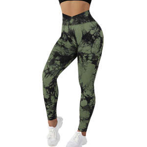 Leggings de cintura con forma de V y tinte de corbata para mujer, pantalones de yoga de mármol, ropa de entrenamiento con logotipo personalizado - Product Image 5