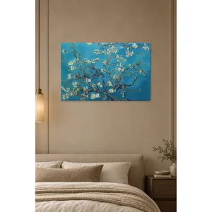 Impression sur toile Fida Van Gogh Fleurs d'amande sur fond turquoise - Product Image 1