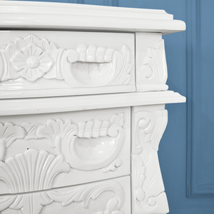 Chevets en bois d'acajou Louis avec finition blanche, 3 tiroirs, design moderne pour chambre à coucher, appartement et salon - Product Image 4