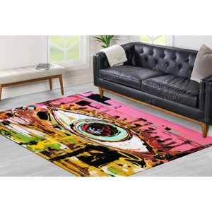 Tapis imprimé avec des graffitis colorés sur les yeux, décoration d'intérieur d'art moderne, tapis en chenille - Product Image 2