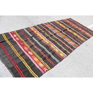 Vintage Large Rug 5.2x12.3 ft, Turkish Kilim <b>Brown</b> Moroccan <b>Wool</b> Rug - Product Image 4