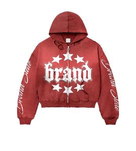 Custom Vintage Zipper Embroidered Rhinestone Streetwear Silk Screen Printing Acid Wash Oversized 100% Cotton Winter High Quality - Product Image 3
