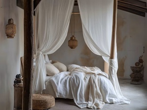 Rideau transparent moderne Boho rideaux de lit à baldaquin en lin blanc avec accessoires de traitement inclus draperie en lin à nouer - Product Image 3