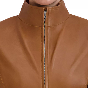 Fashionable Low MOQ Zipper <b>Women</b> Leather Jacket Stand Collar Custom Size Windproof Outerwear Casual Everyday Look Logo - Product Image 2