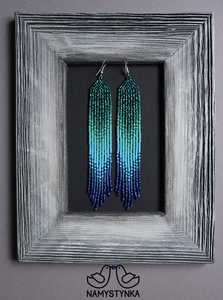 Modern <b>Turquoise</b> Glass <b>Bead</b> Earrings with Cascading Fringe Design Unique Jewelry Gift From MS Handicraft - Product Image 3
