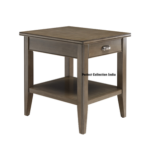 Table d'appoint industrielle en bois gris fumée avec tiroir et station de charge Ports USB pour le salon ou la maison - Product Image 1