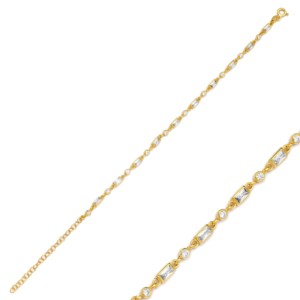 Elegant Design Baguette Cut Clear Zircon Stone <b>Charm</b> Bracelet Wholesale Turkish Handmade 925 Sterling Silver Jewelry - Product Image 1