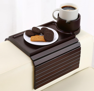 Plateau de bras de <span class=keywords><strong>canapé</strong></span> Organisateur d'<span class=keywords><strong>accoudoir</strong></span> de <span class=keywords><strong>canapé</strong></span> en bambou avec porte-gobelet à 360 ° Plateau de collation antidérapant amovible pour le salon - Product Image 6