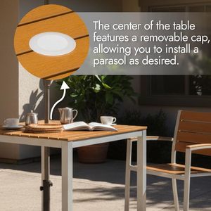 Tavolo da Pranzo da Esterno con Telaio in Alluminio e Doghe in Plastica Effetto Teak (35,4 x 35,4) per Uso Esterno - Product Image 2
