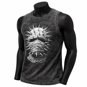 Camiseta sin mangas para hombre con lavado ácido, gráfico de calavera con púas, estilo gótico streetwear, vintage, camiseta muscular con efecto lavado, estilo punk, chaleco de algodón - Product Image 3