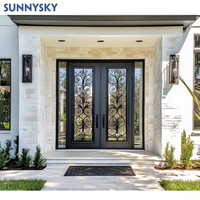Sunnysky Haute Qualité Design Classique Sécurité Personnalisée Double Porte d'Entrée en Fer Forgé Porte d'Entrée de Sécurité en Acier