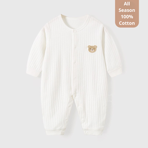 100% कपास चार सीज़न बेबी बॉडीसूट जैक्वार्ड स्प्रिंग शरद ऋतु के लिए बटन बंद आकस्मिक शैली पशु पैटर्न के साथ - Product Image 5