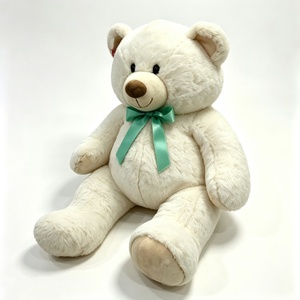 Customized Cream White Teddy Bear <b>Plush</b> <b>Large</b> Soft Stuffed Toy with Green Ribbon PP Cotton Filled 12cm Birthday Gift Unisex - Product Image 3