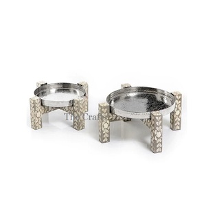 Stainless Steel And Mother Of Pearl Work Cake Stand Silver And <b>Pink</b> Color Cake Serving Stand With High Quality - Product Image 4