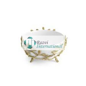 <b>White</b> Color Glossy <b>Bowl</b> on Gold Coral Design Base Food <b>Bowl</b> Fancy Style Latest <b>Serving</b> Dinner & Lunch Modern Food <b>Serving</b> <b>Bowls</b> - Product Image 3