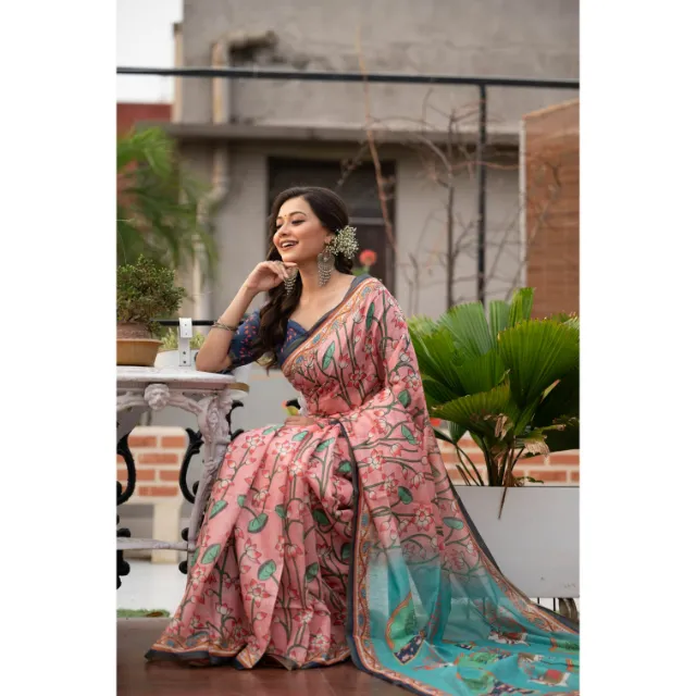 Mais recente Coleção de Boa Qualidade Macia Mul Pichwai de Linho de Algodão Trabalho de Impressão Blusa Saree Indiana Fabricante E Fornecedor Da Índia