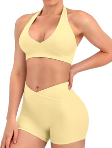 Ensemble de yoga pour femmes, deux pièces, soutien-gorge de sport et short taille haute, respirant, extensible, vêtements de course et d'entraînement - Product Image 4