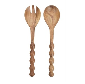 Ensemble de service à salade quotidien 2 pièces avec serveur à salade en bois de qualité supérieure, couleur naturelle, vaisselle alimentaire, couverts - Product Image 2