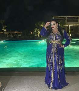 2028 vestido de fiesta elegante azul real para mujer vestido musulmán Eid largo cuello en V sólido Dubai Abaya estilo caftán marroquí para Ramadán Eid - Product Image 1