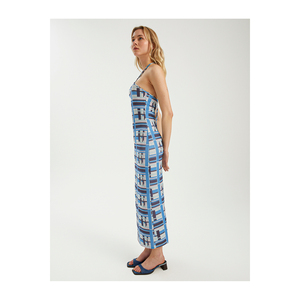 Robe midi en tricot BGN S23D325 avec col halter et motif en dentelle, style féminin élégant, Turquie - Product Image 4