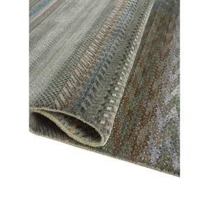 Tapis Manchaha vert noué à la main en laine et soie de bambou, motif géométrique, pour salon, puzzle rectangulaire pour adolescents - Les-2696 - Product Image 2