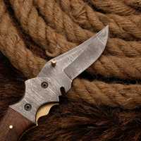 Couteau pliant artisanal en acier Damas sur mesure, qualité industrielle, pour le camping en extérieur, manche en bois, personnalisé avec étui