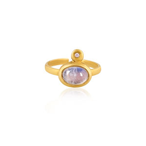 Solid 925 Sterling Silver Rainbow Moonstone Gemstone <b>Yellow</b> Gold Plated Adjustable Minimalist Ring Christmas Gifts Jewelry - Product Image 1